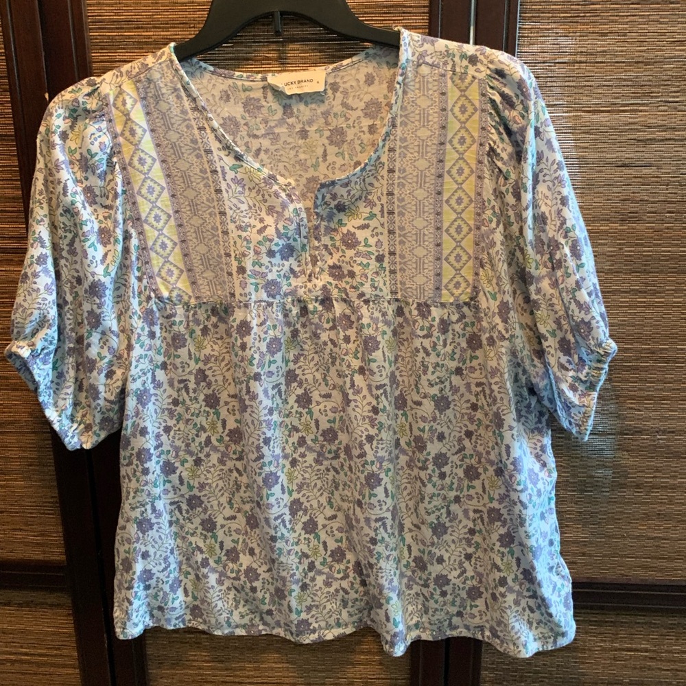 Lucky Brand Blue and White Puff Sleeve Blouse